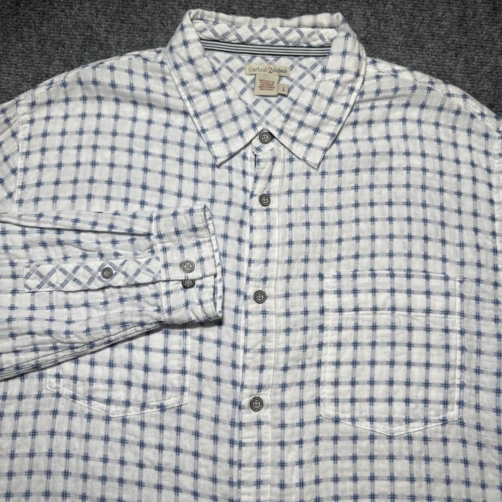 Carbon 2 Cobalt Shirt Men's Large White‎ Blue Geometric Convergence Long Sleeve